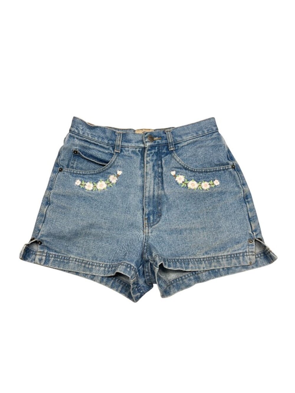 90s Embroidered Floral Denim Shorts Size 5/6 100% Cotton Blue Made In USA